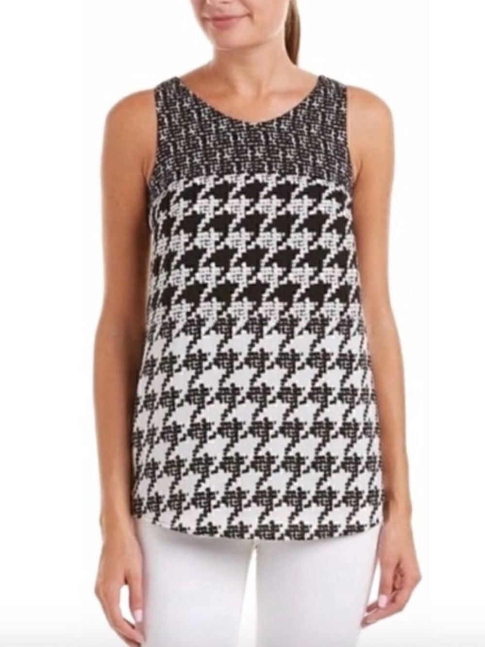 CAbi 3090  Broken Check/ Abstract Houndstooth Sleeveless Blouse Medium